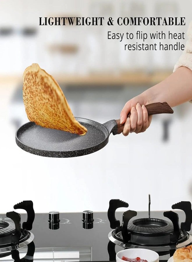 DOTUHAO Nonstick Crepe Pan Set, 5 Piece Set Kitchen Pancake Grill Pan, 8 Inch Granite Coating Flat Skillet Tawa Dosa Tortilla Pans, Pizza Pans, Fry-Pan Compatible with All Stovetops (8 Inch) - Image 4
